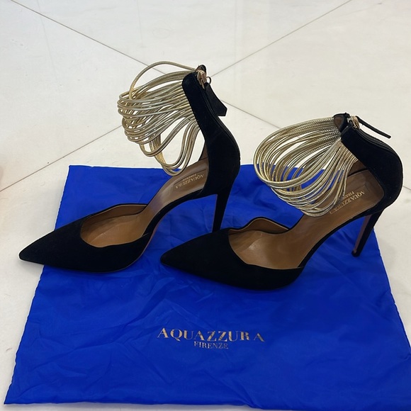 Aquazzura Suede Colorblock Pattern D’Orsay Pumps, Size US11, IT 41. Black & gold - Picture 7 of 10